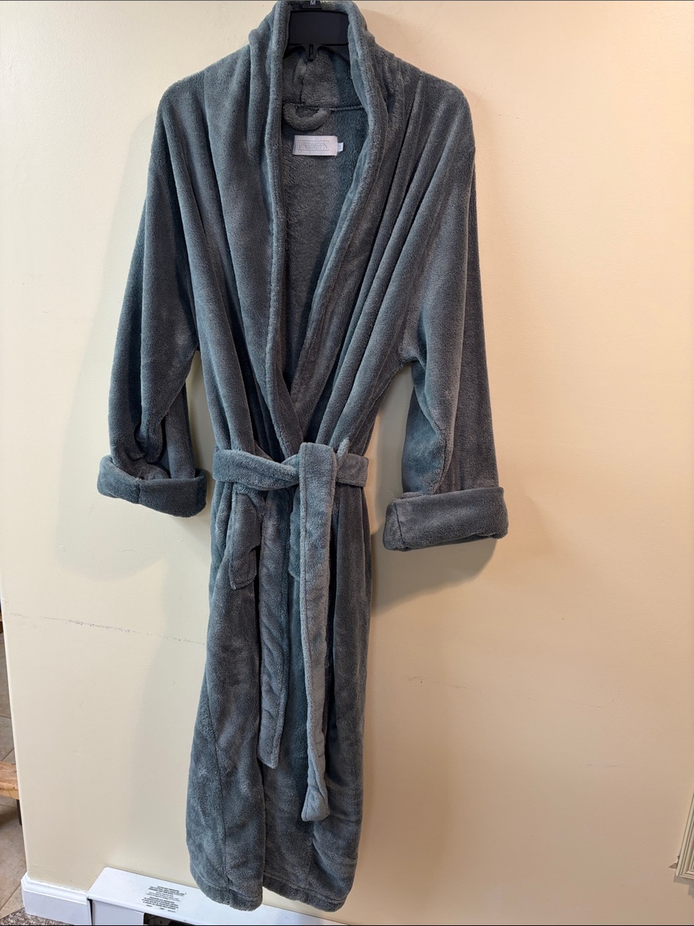 Restoration Hardware men’s Plush Long Shawl Collar Bathrobe in Slate Gray